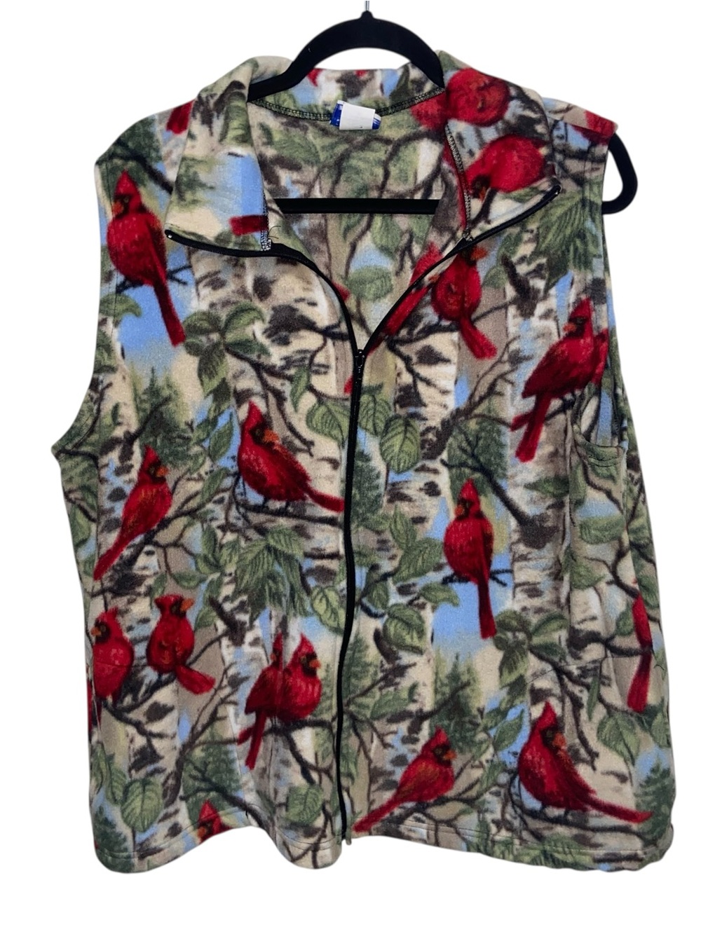 Red Cardinal Bird Vest Womens XL Fleece Zip Pockets PFI Vintage USA Fall Mature